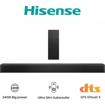 Hisense HS2100 Soundbar, 2.1 Kanäle, 240 W, DTS Virtual:X, Dolby Digital Plus