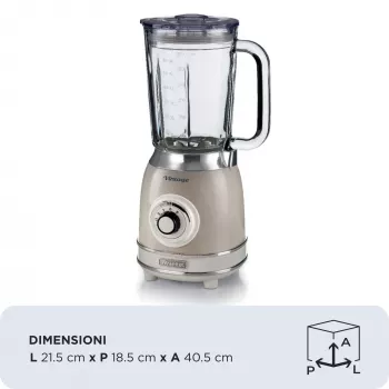 Ariete 583, Vintage Blender mit 1,5 Liter Glaskrug, 4 Edelstahlmesser, 4 Geschwindigkeiten + Puls, 1000 Watt, Beige