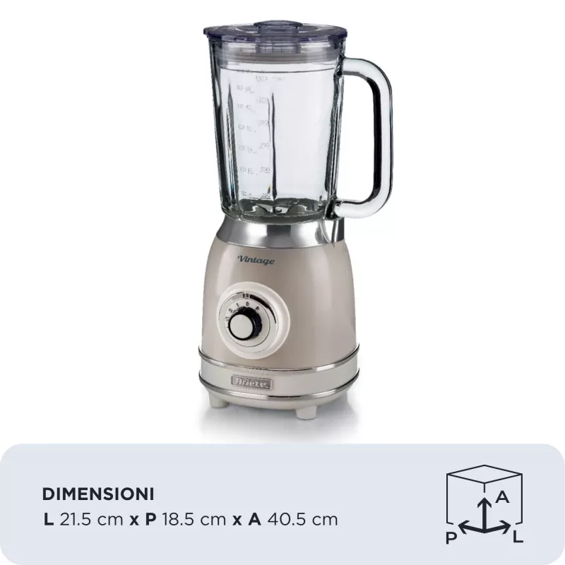Ariete 583, Vintage Blender mit 1,5 Liter Glaskrug, 4 Edelstahlmesser, 4 Geschwindigkeiten + Puls, 1000 Watt, Beige