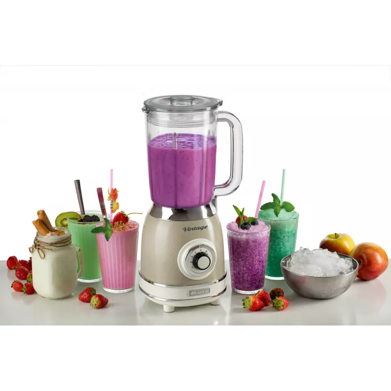 Ariete 583, Vintage Blender mit 1,5 Liter Glaskrug, 4 Edelstahlmesser, 4 Geschwindigkeiten + Puls, 1000 Watt, Beige