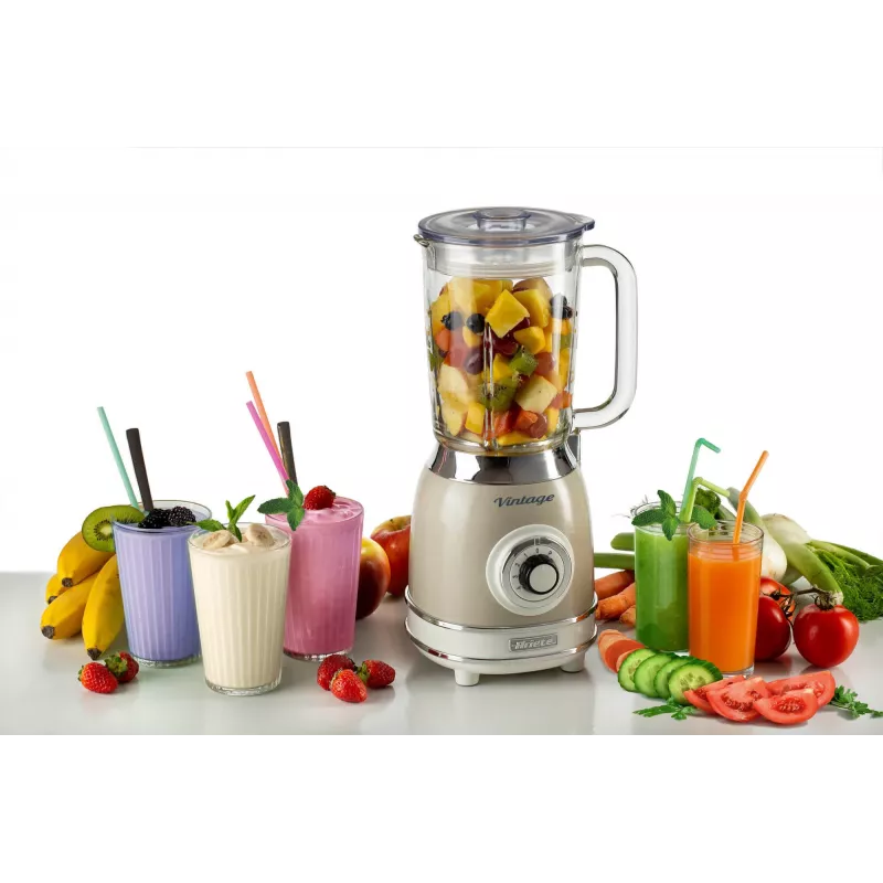 Ariete 583, Vintage Blender mit 1,5 Liter Glaskrug, 4 Edelstahlmesser, 4 Geschwindigkeiten + Puls, 1000 Watt, Beige