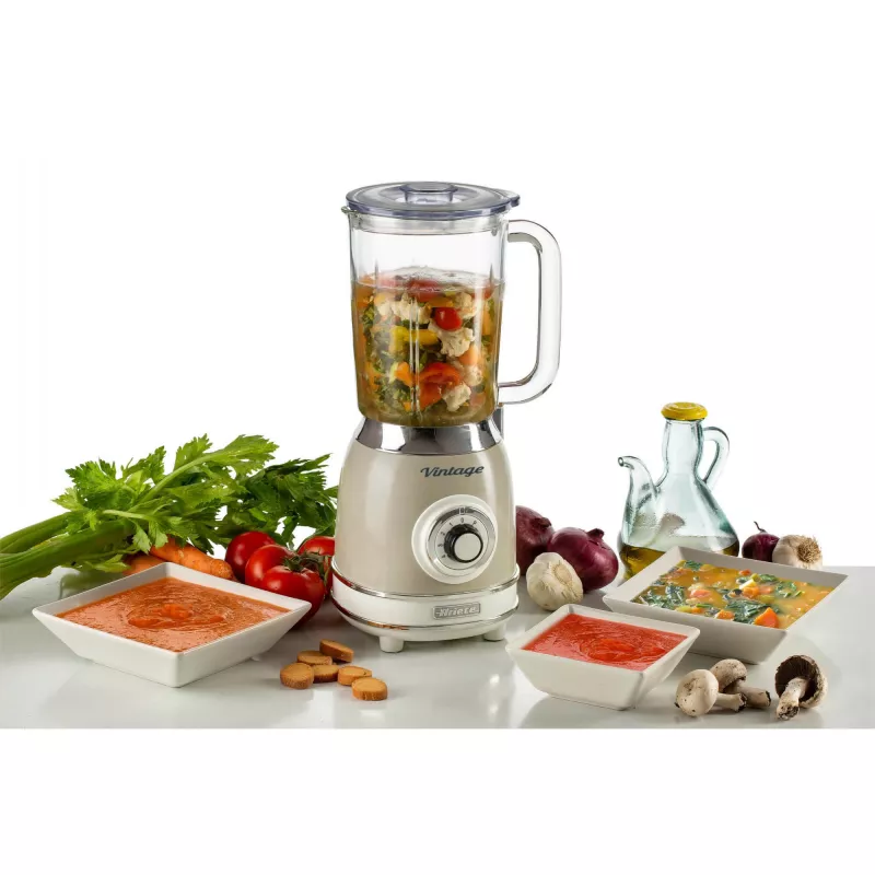 Ariete 583, Vintage Blender mit 1,5 Liter Glaskrug, 4 Edelstahlmesser, 4 Geschwindigkeiten + Puls, 1000 Watt, Beige