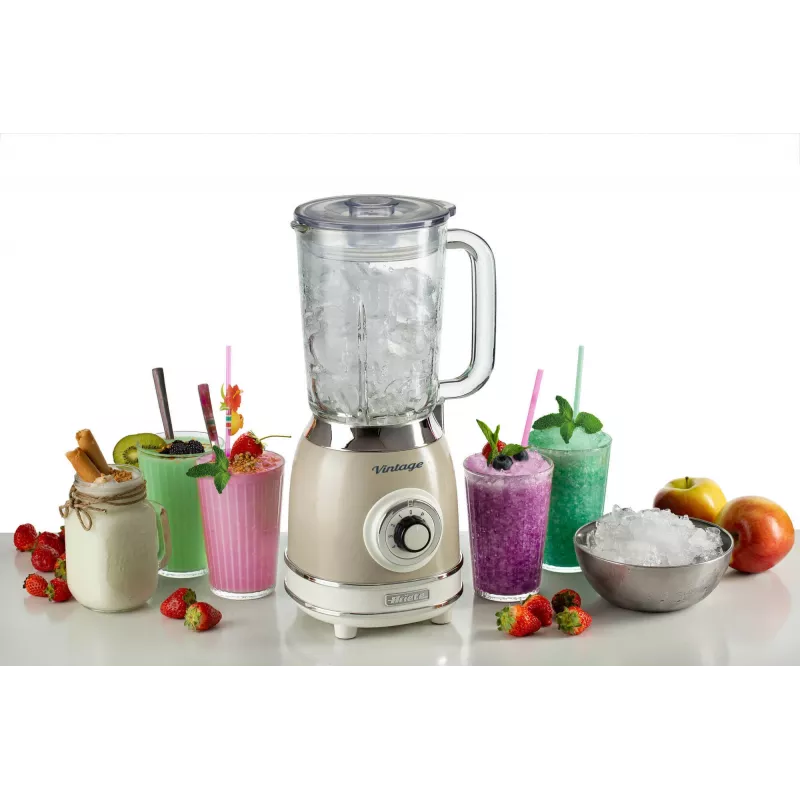 Ariete 583, Vintage Blender mit 1,5 Liter Glaskrug, 4 Edelstahlmesser, 4 Geschwindigkeiten + Puls, 1000 Watt, Beige