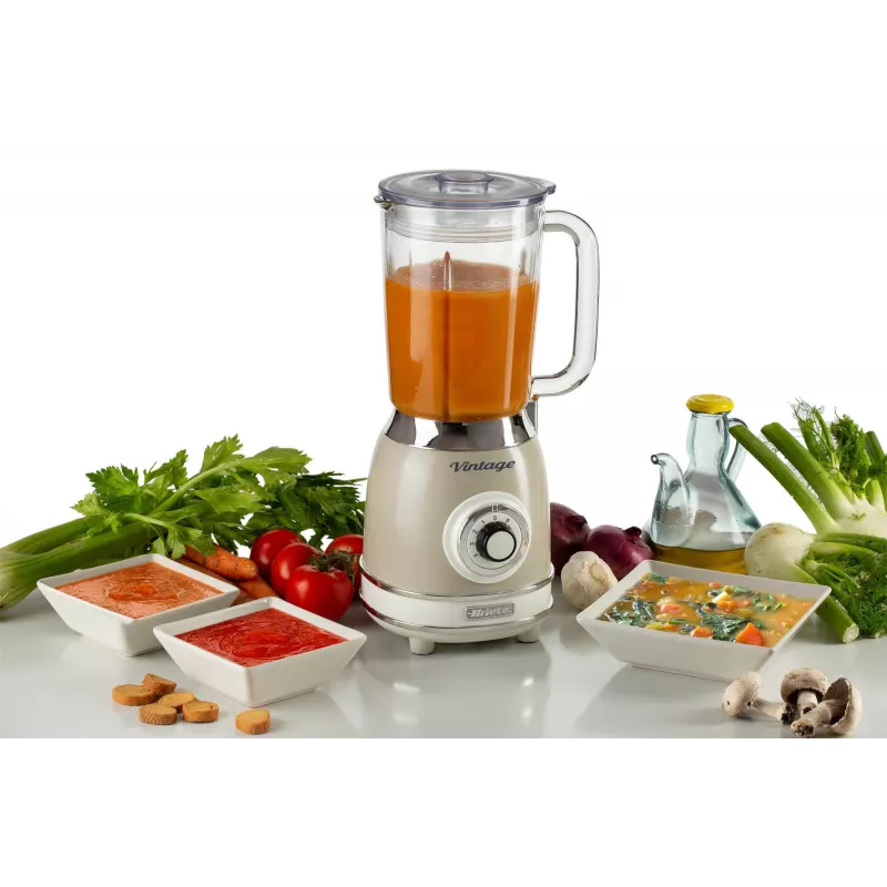 Ariete 583, Vintage Blender mit 1,5 Liter Glaskrug, 4 Edelstahlmesser, 4 Geschwindigkeiten + Puls, 1000 Watt, Beige