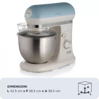 Ariete 1588 Vintage Mixer, Planetenrührer für Brot, Pizza, Kuchen und Gebäck, 5,5 l Fassungsvermögen, 7 Geschwindigkeiten, 2400 Watt, Pastellblau