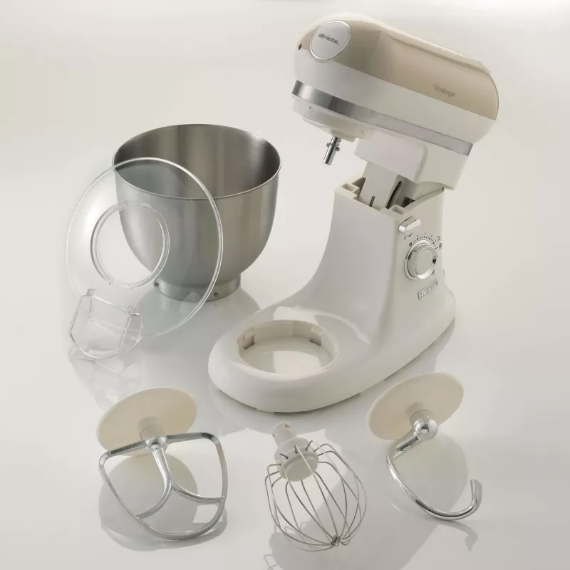 Ariete 1588 Vintage Mixer, Planetenrührwerk für Brot, Pizza, Kuchen und Gebäck, 5,5 L Fassungsvermögen, 7 Geschwindigkeiten, 2400 Watt, Pastellbeige