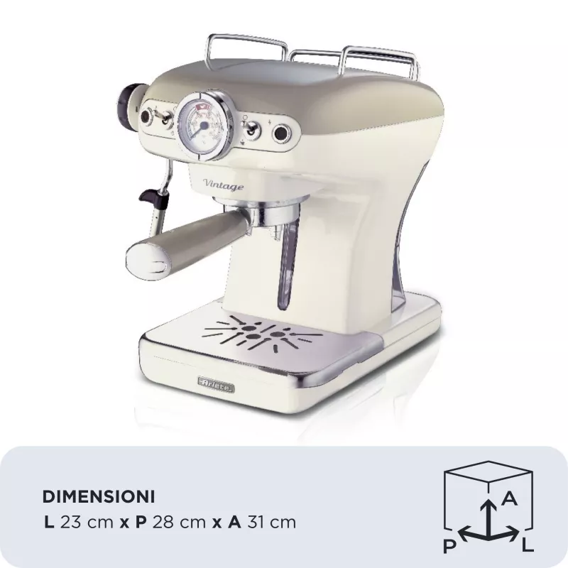 Ariete 1389 Vintage Espressomaschine - Espressomaschine für gemahlenen Kaffee oder ESE-Pads, in pastellbeiger Farbe