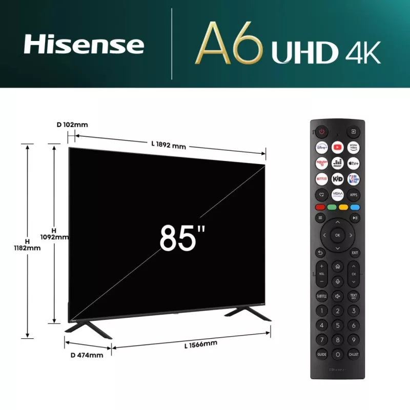Hisense 85E6NT 2,16 m (85 Zoll) 4K Ultra HD Smart TV Wi-Fi Schwarz 400 cd/m²