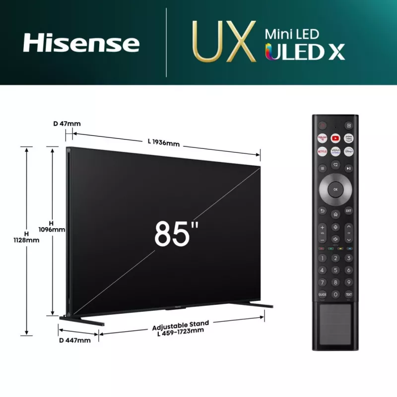 Hisense 85UXNQ 2,16 m (85 Zoll) 4K Ultra HD Smart TV Wi-Fi Schwarz, Grau 700 cd/m²