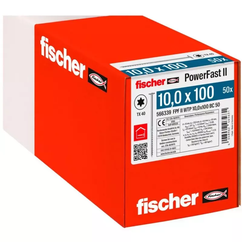 Holzbauschraube FISCHER PowerFast II 10,0x100 mm Flachkopf TX verzinkt