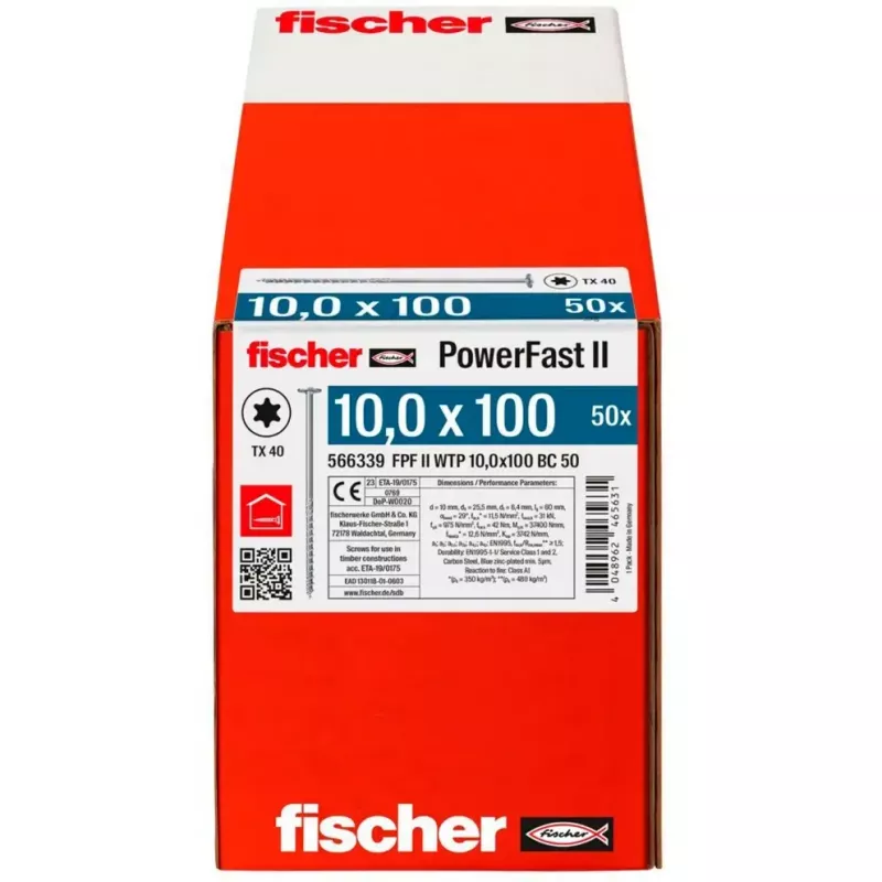 Holzbauschraube FISCHER PowerFast II 10,0x100 mm Flachkopf TX verzinkt