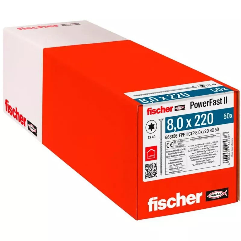 Holzbauschraube FISCHER PowerFast II 8,0 x 220 mm Senkkopf TX galvanisiert