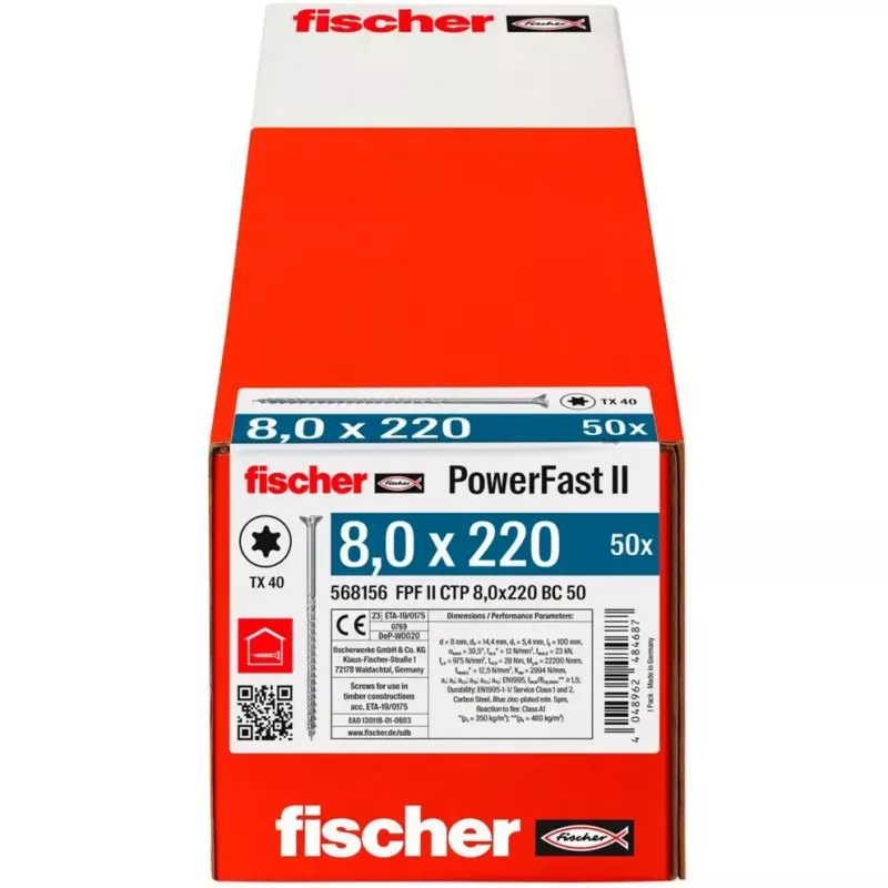 Holzbauschraube FISCHER PowerFast II 8,0 x 220 mm Senkkopf TX galvanisiert