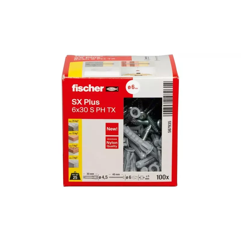 Schrauben- und Dübelset Fischer 567935 100 Stück Nylon 6 mm Bohrloch