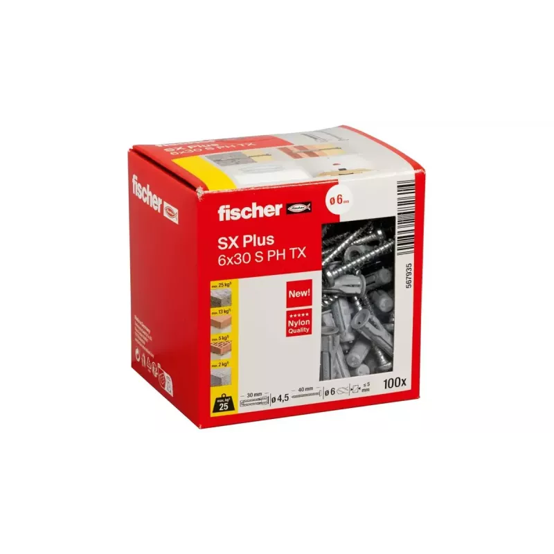 Schrauben- und Dübelset Fischer 567935 100 Stück Nylon 6 mm Bohrloch