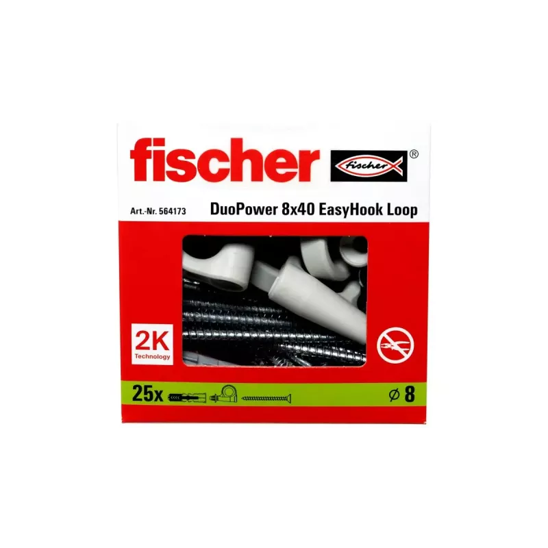 Schraubhaken- und Dübelset Fischer 564173 25 Stück Kunststoff 8 mm