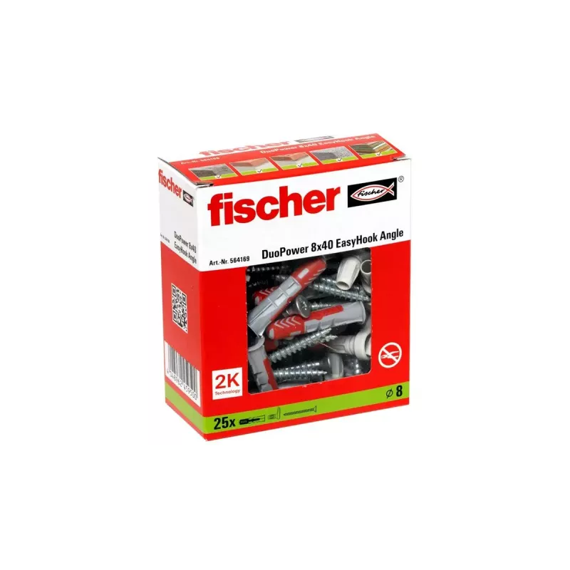 Schraubhaken- und Dübelset Fischer 564169 25 Stück Kunststoff 8 mm