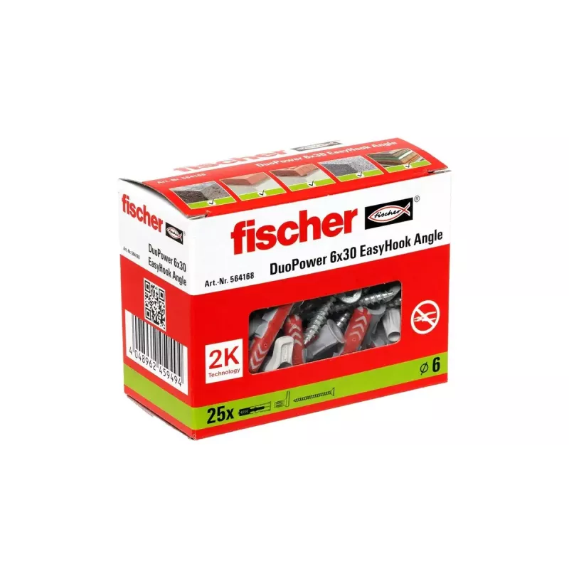 Schraubhaken- & Dübelset Fischer 564168 25 Stück 6 mm Bohrloch