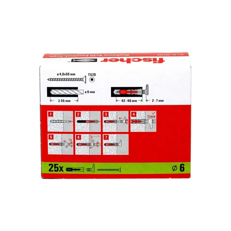 Schraubhaken- & Dübelset Fischer 564168 25 Stück 6 mm Bohrloch