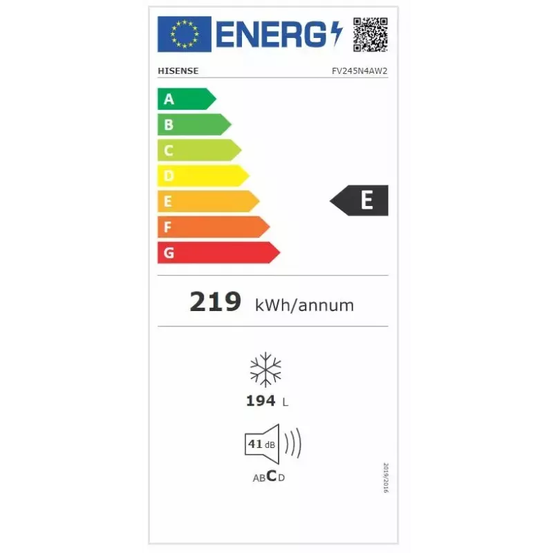 Gefrierschrank HISENSE FV245N4AW2 — 194 L No Frost, Klasse E, 15 kg/24h, Türanschlag rechts, weiß