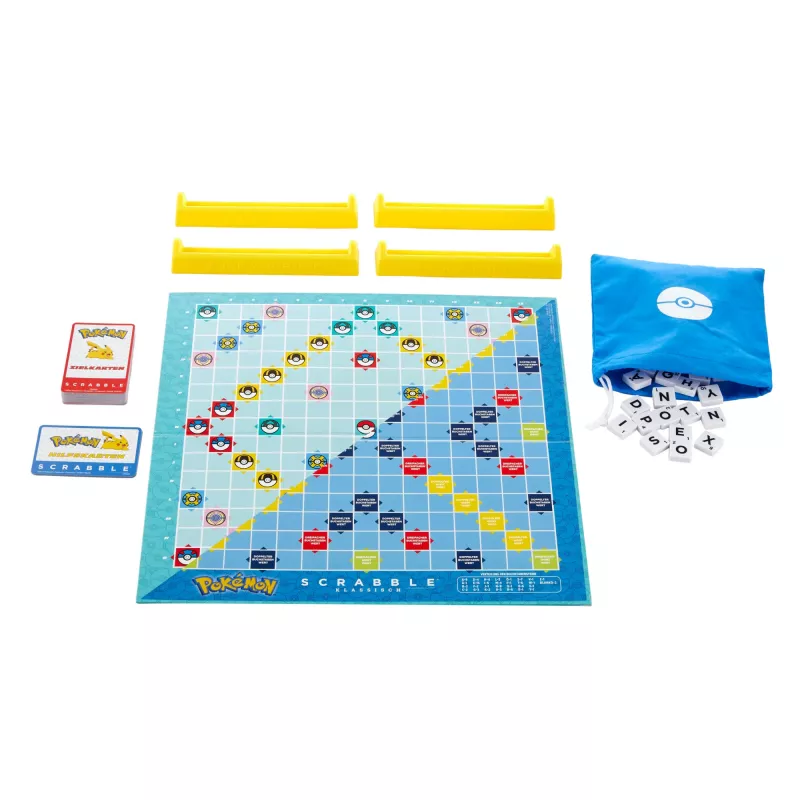 Games Scrabble Pokémon Brettspiel, klassisches Familienspiel mit zwei Spielvarianten für 2-4 Spieler, deutsche Ausgabe
