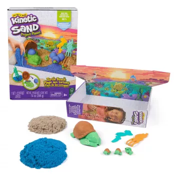 Kinetic Sand, Project Planet Turtle Beach mit 397g Spielsand, Werkzeugen & Formen, nachhaltige umweltfreundliche Materialien, Sinnesspielzeug für Kinder
