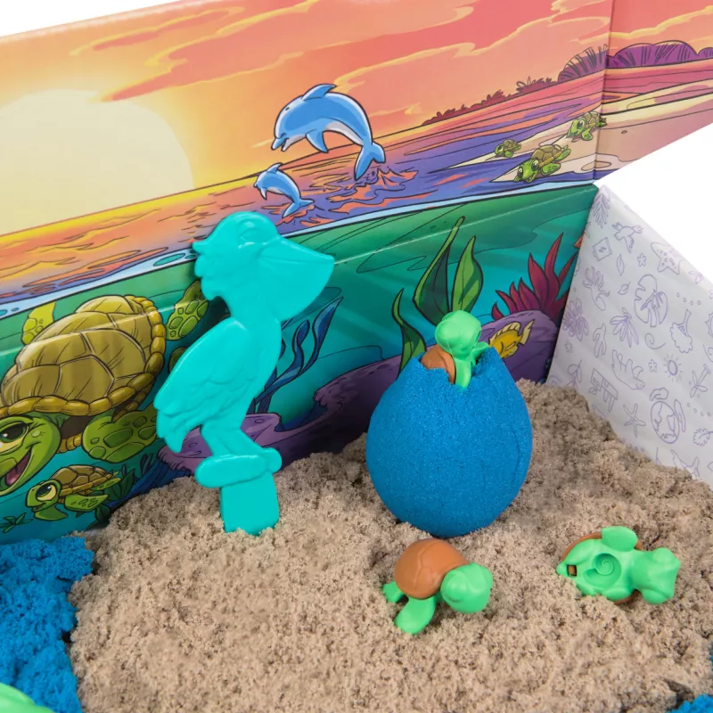 Kinetic Sand, Project Planet Turtle Beach mit 397g Spielsand, Werkzeugen & Formen, nachhaltige umweltfreundliche Materialien, Sinnesspielzeug für Kinder
