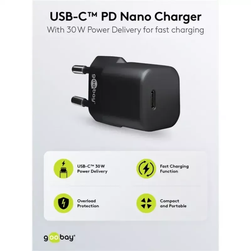 GOOBAY Ladegerät 64574 30W USB‑C PD auf Apple Lightning Kabel 1 m, Schwarz
