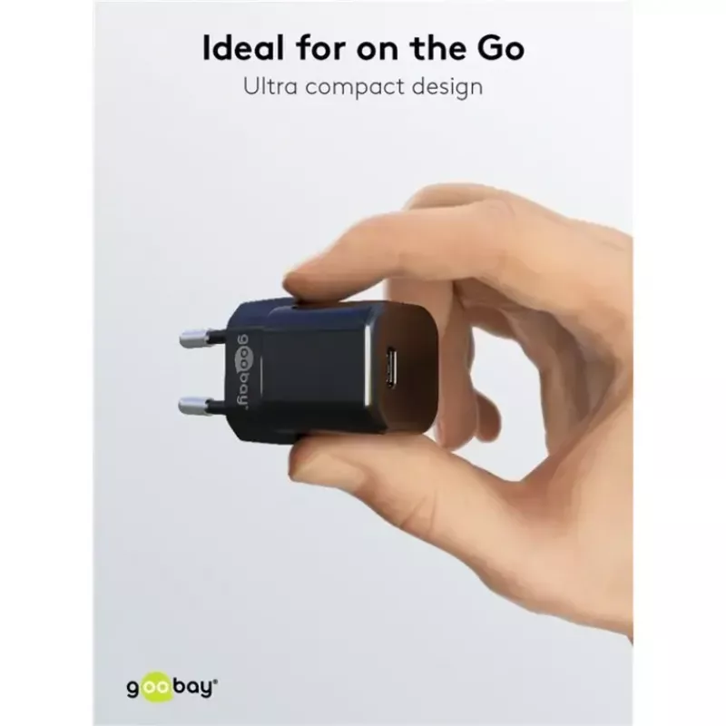 Ladegerät GOOBAY 61083 20W PD mit 1 m Kabel — USB-C-Netzteil, 20 W Leistung