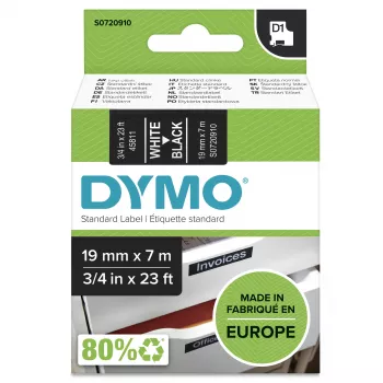 Authentische DYMO D1-Etiketten | Weißer Druck auf schwarzem Band | 19 mm x 7 m | Selbstklebende Etiketten für LabelManager-Etikettendrucker | Hergestellt in Europa