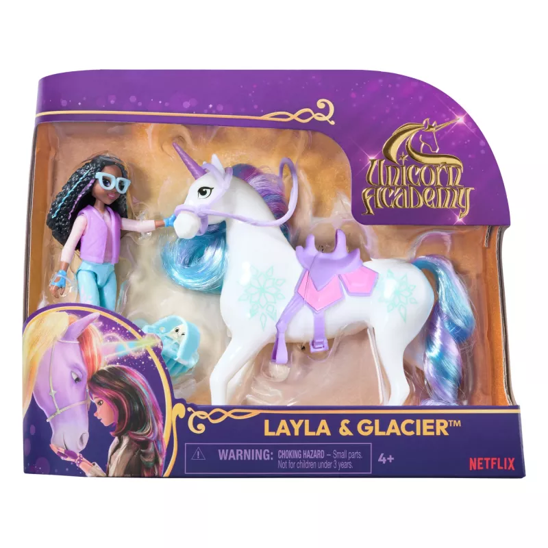 Unicorn Academy, Layla & Glacier mit 2 Zubehörteilen & Haarwerkzeug, Puppen & Einhorn-Spielzeug für Mädchen ab 4 Jahren