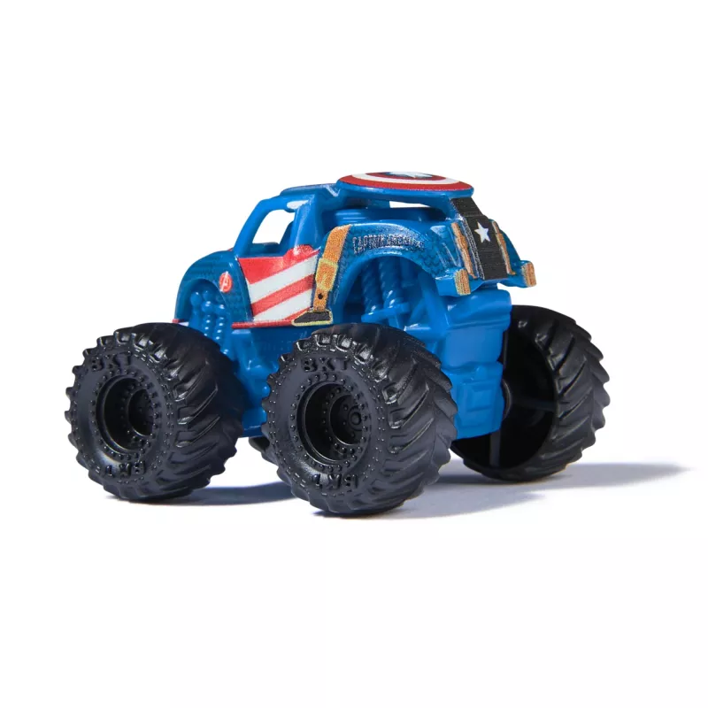 Monster Jam, Marvel Mini Monster Truck 3er-Pack, Schwarz Panther, Captain America, Iron Man Druckguss-Monstertrucks, Maßstab 1:87, Spielzeug für Jungen ab 3 Jahren