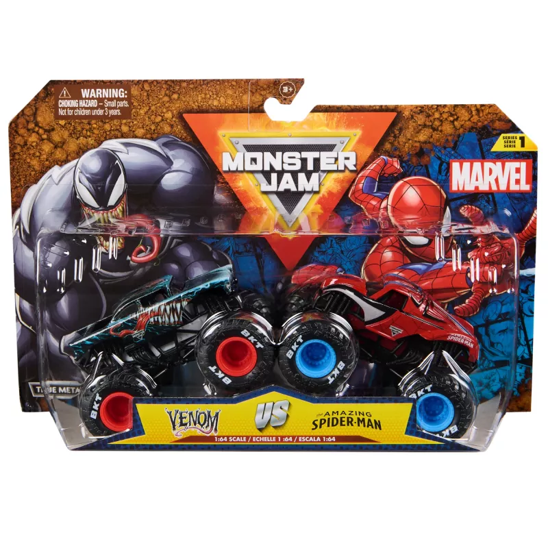 Monster Jam, Marvel Offizieller Iron Man Vs. War Machine Druckguss-Monstertrucks, Maßstab 1:64, Spielzeug für Jungen und Mädchen ab 3 Jahren