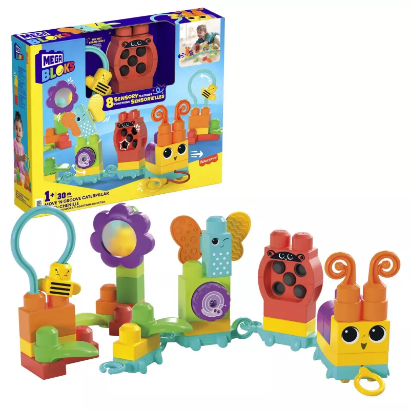 Bauset MEGA BLOKS Move 'n Groove Caterpillar von MATTEL — 30 Teile, Kunststoff, mehrfarbig, ab 1 Jahr