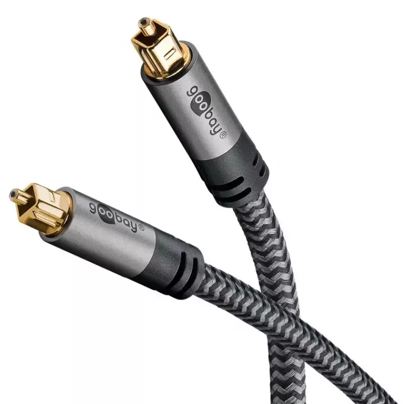 Digitales optisches Audiokabel WENTRONIC Goobay 65305 TOSLINK zu TOSLINK 2 m, Kupfer, vergoldete Kontakte, schwarz/silber