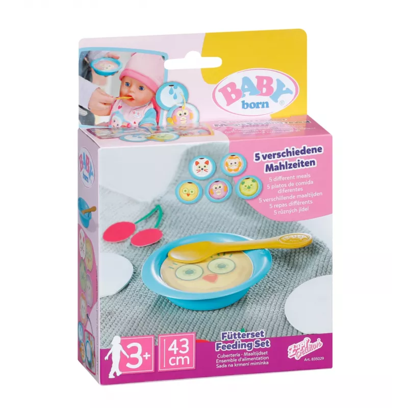 BABY born Fütterungsset – Puppenfütterungszubehör mit wasseraktivierten Mahlzeitenbildern
