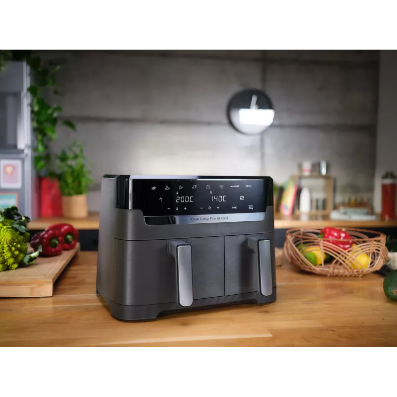 Tefal Dual Easy Fry & Grill EY905B Doppel-8,3-L-Standgerät 2700 W Heißluftfritteuse Grau