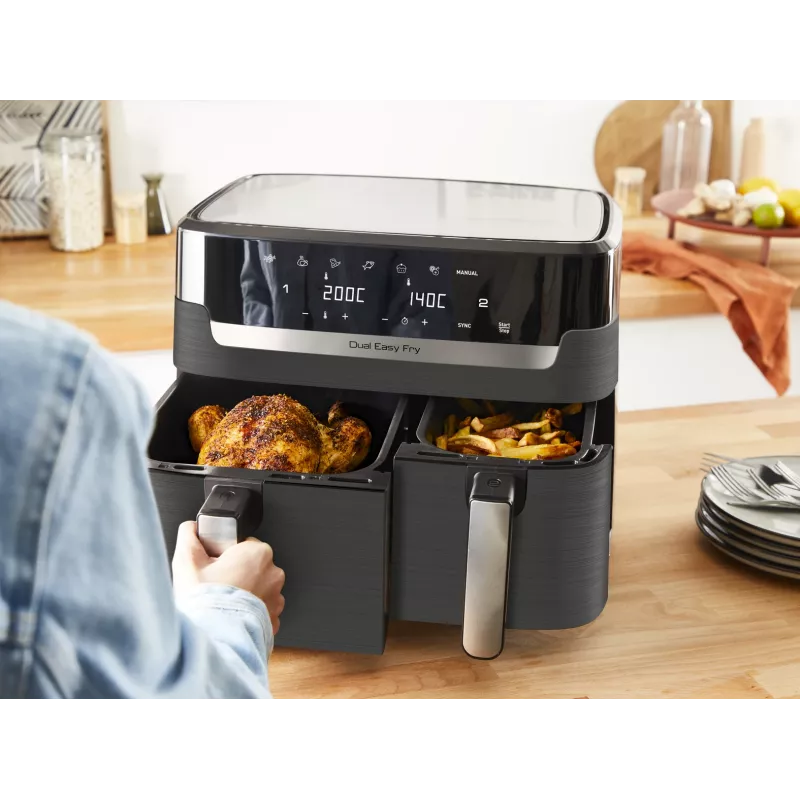 Tefal Dual Easy Fry & Grill EY905B Doppel-8,3-L-Standgerät 2700 W Heißluftfritteuse Grau
