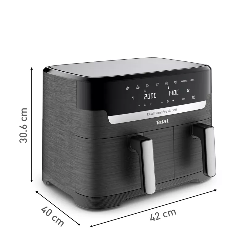 Tefal Dual Easy Fry & Grill EY905B Doppel-8,3-L-Standgerät 2700 W Heißluftfritteuse Grau