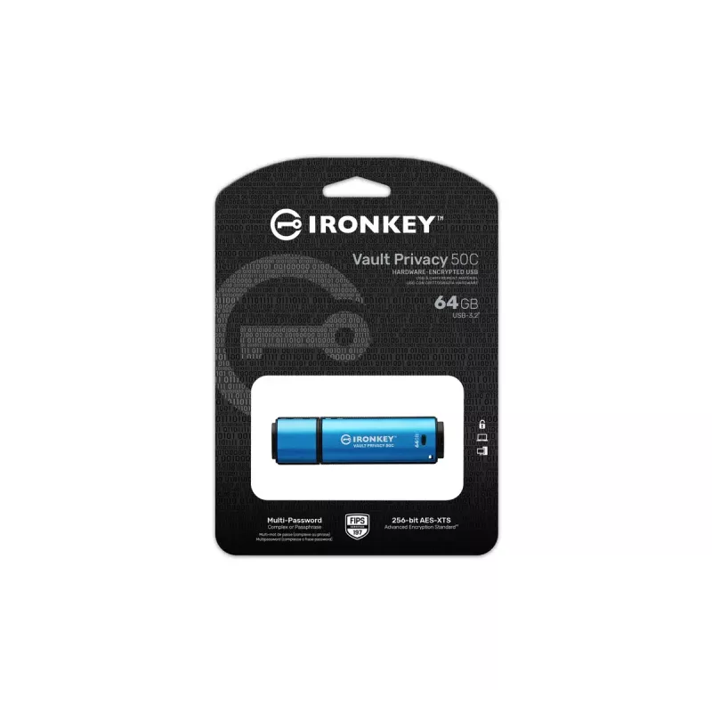 Kingston Technology IronKey 64GB USB-C Vault Privacy 50C AES-256 verschlüsselt, FIPS 197