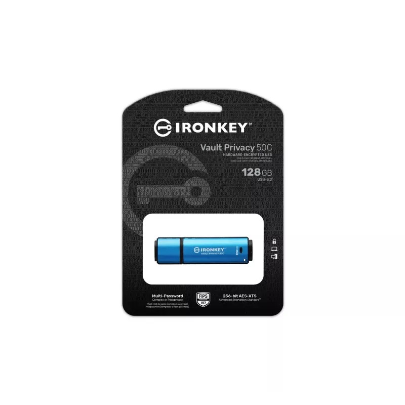 Kingston Technology IronKey 128GB USB-C Vault Privacy 50C AES-256 verschlüsselt, FIPS 197