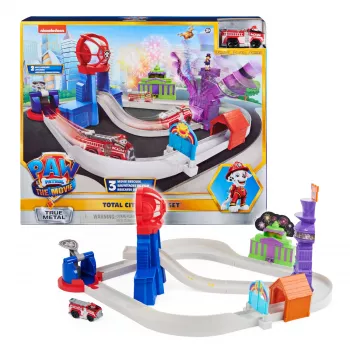 PAW Patrol , True Metal Total City Rescue Movie Track Set mit exklusivem Marshall-Fahrzeug, Maßstab 1:55, Spielzeug für Kinder ab 3 Jahren