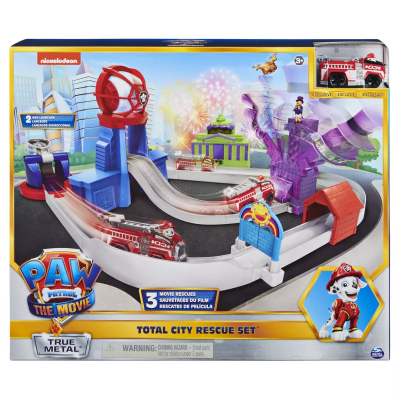 PAW Patrol , True Metal Total City Rescue Movie Track Set mit exklusivem Marshall-Fahrzeug, Maßstab 1:55, Spielzeug für Kinder ab 3 Jahren