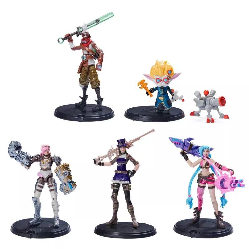 League of Legends , Dual Cities Pack w/ Exclusive Jinx, Heimerdinger, Vi, Caitlyn, and Ekko, 4-Inch Collectible Figuren, Accessories, Ages 12 and Up