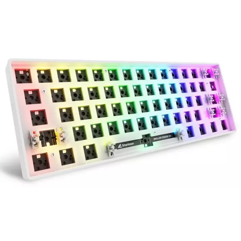 Kompakte 60 % kabelgebundene Tastatur Sharkoon SKILLER SGK50 S4 — QWERTZ-Layout, RGB-Beleuchtung, USB, 1,5 m Kabel, weiß