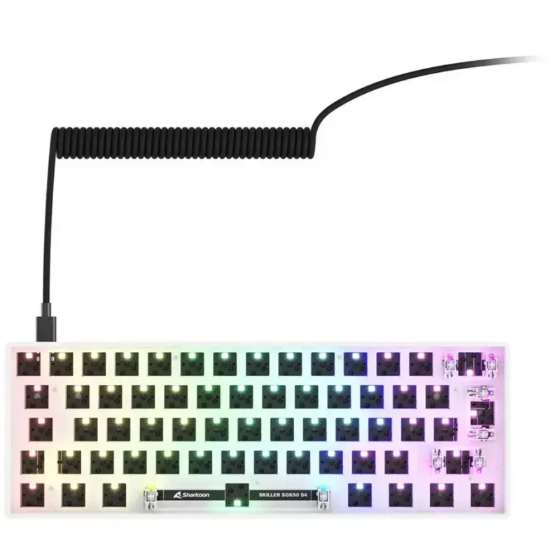 Kompakte 60 % kabelgebundene Tastatur Sharkoon SKILLER SGK50 S4 — QWERTZ-Layout, RGB-Beleuchtung, USB, 1,5 m Kabel, weiß