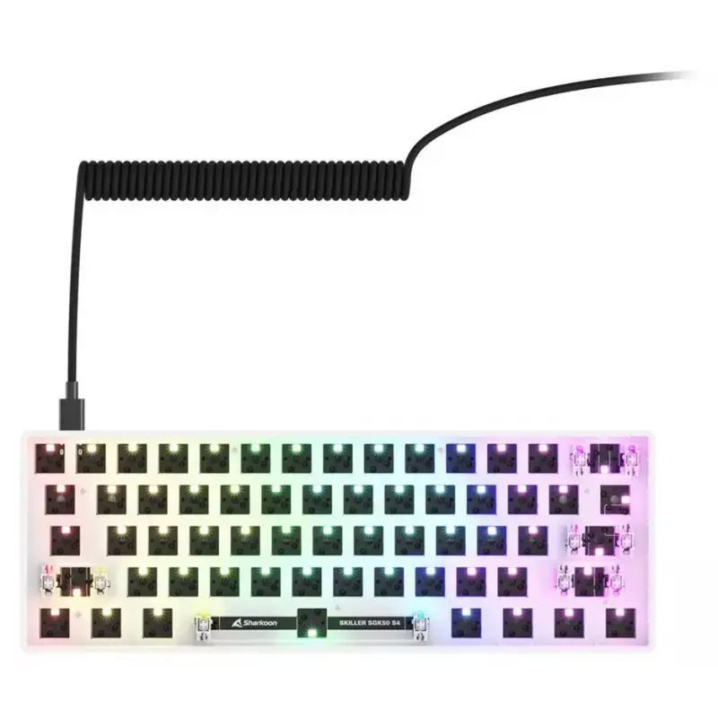 Kompakte 60 % kabelgebundene Tastatur Sharkoon SKILLER SGK50 S4 — QWERTZ-Layout, RGB-Beleuchtung, USB, 1,5 m Kabel, weiß