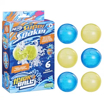 Wasserballons HASBRO Nerf Super Soaker Hydro Balls — eingebauter Wassertank, 6 Stück, Kunststoff, blau/gelb, Alter 6+