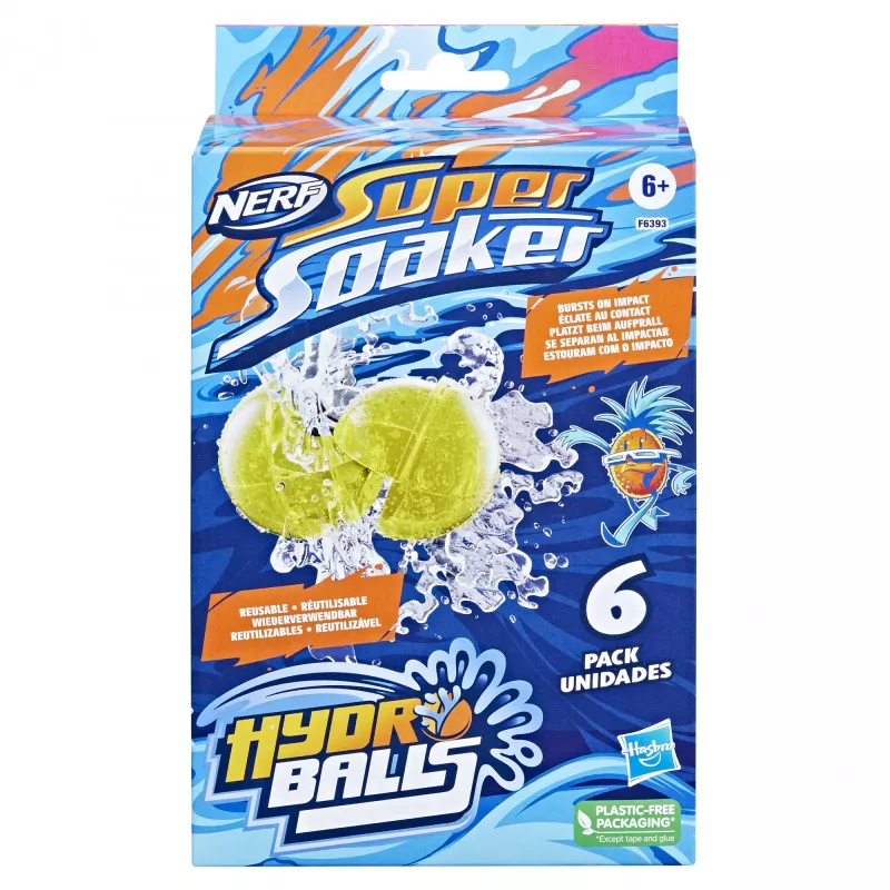 Wasserballons HASBRO Nerf Super Soaker Hydro Balls — eingebauter Wassertank, 6 Stück, Kunststoff, blau/gelb, Alter 6+