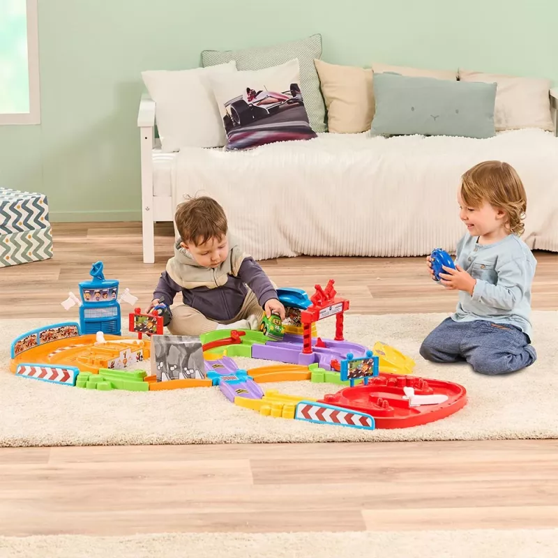 Tut Tut Baby Flitzer Rennstrecke – interaktives Set mit Anschiebefahrzeug